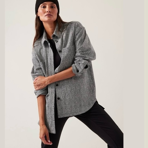 Athleta Textured Shirt Jacket in Braiden Black White #882490 Medium Shacket - Picture 14 of 14